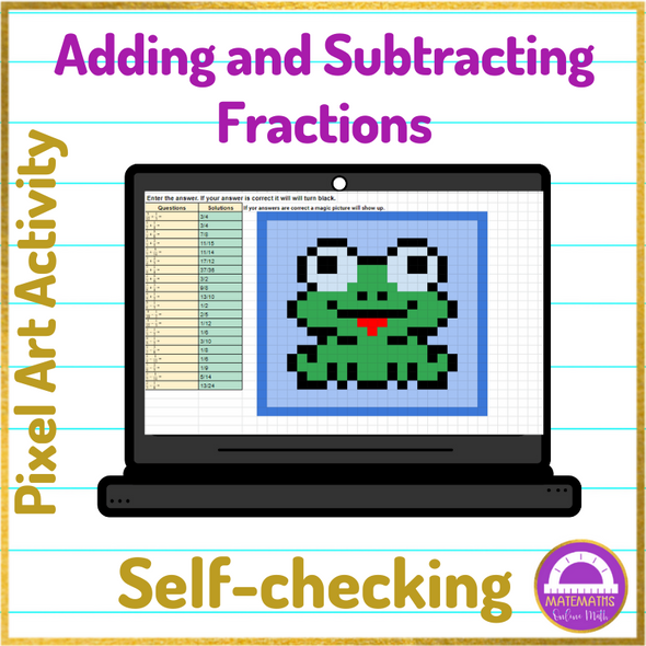 Adding and Subtracting Fractions Pixel Art Activity Google Sheets Frog