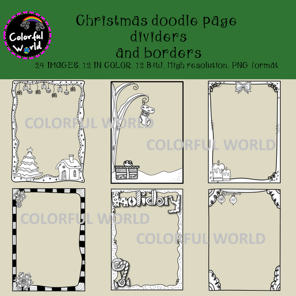 Christmas doodle page dividers and borders