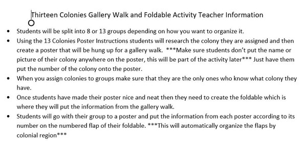 13 Colonies Foldable and Gallery Walk 