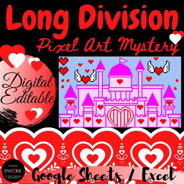 Valentine's Day Math Digital Escape Room - Long Division Game EDITABLE