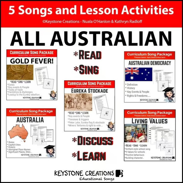 'ALL AUSTRALIAN' ~ 5 Curriculum-Aligned Song MP3 Package Bundle (Plus Bonus)