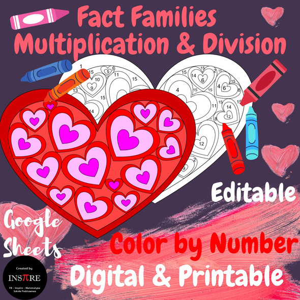 Math Color by Number Multiplication & Division Fact Families Printable & Digital