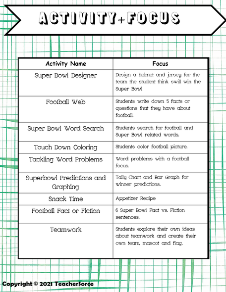 Super Bowl Choice Board