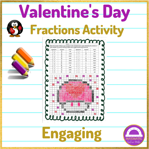 Valentine's Day Adding and Subtracting Fractions Color by Code Activity
