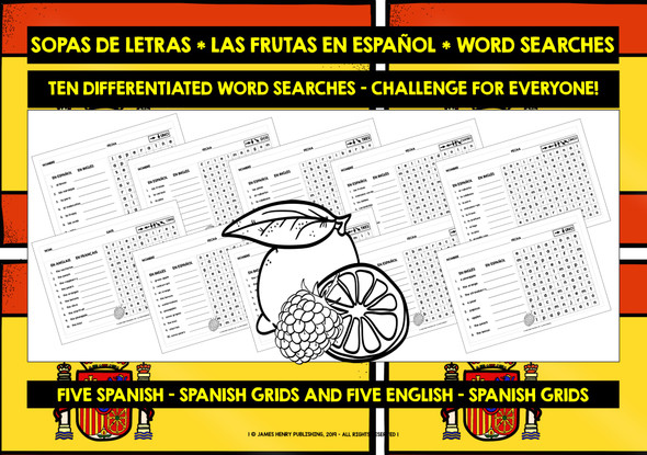 SPANISH FRUITS WORD SEARCHES