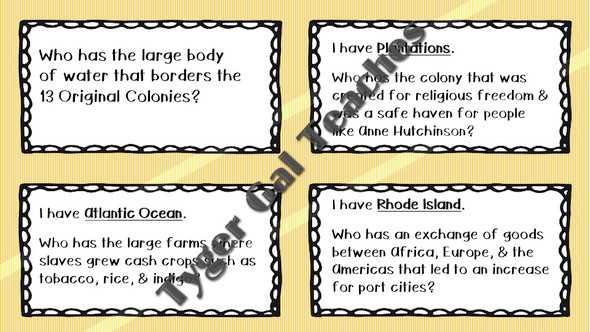 I Have, Who Has/Looping Cards-Colonization