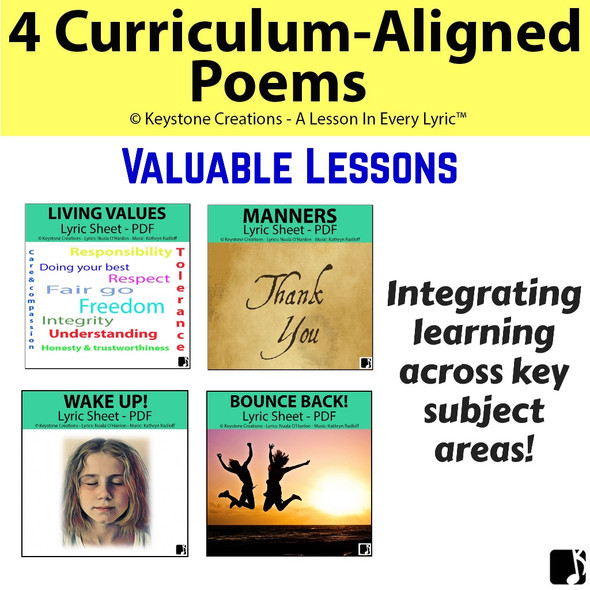 VALUABLE LESSONS (Various Grades) ~ 4 CURRICULUM-ALIGNED POEMS 