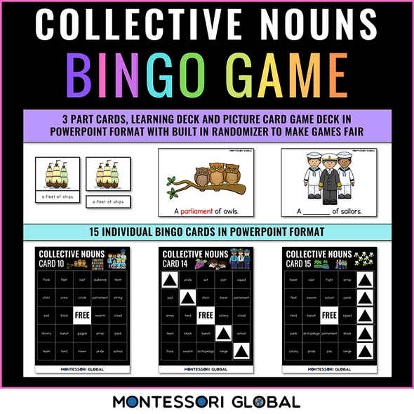 Montessori |Collective Noun Bingo | PowerPoint + Boom Cards | 3 Part Cards