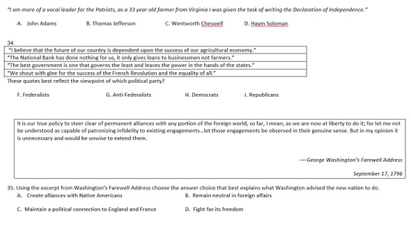 Jamestown-Washington's Presidency Assessment Semester Exam Final