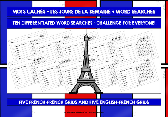 FRENCH DAYS OF THE WEEK WORD SEARCHES