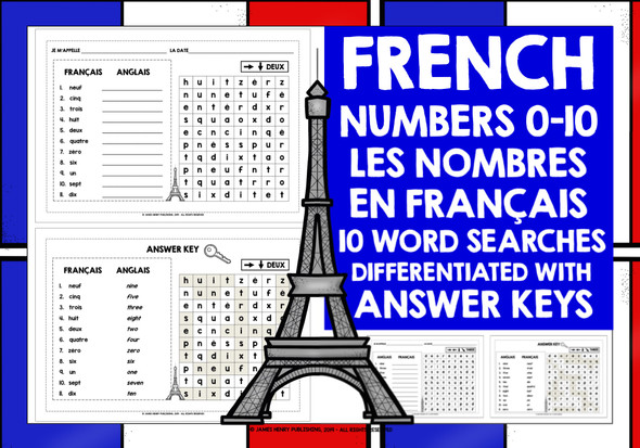 FRENCH NUMBERS 0-10 WORD SEARCHES