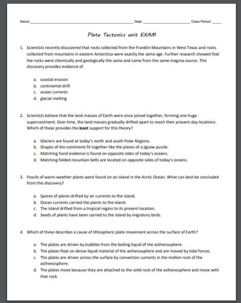 Plate Tectonics Exam