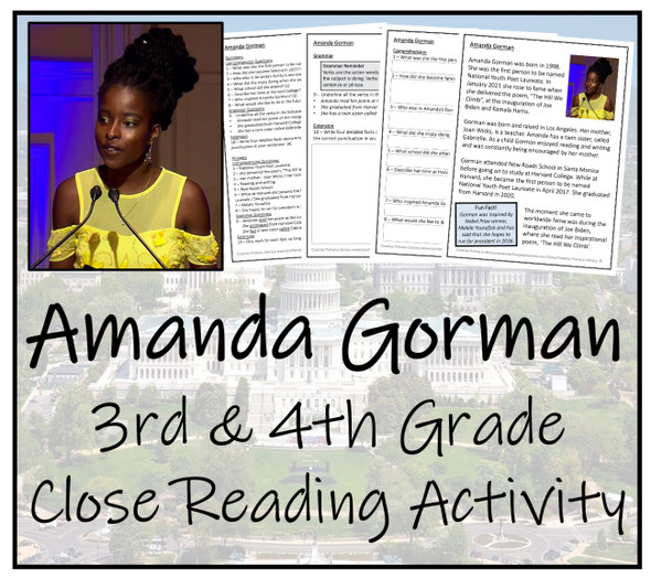 Amanda Gorman Close Reading Activity | 3rd Grade & 4th Grade