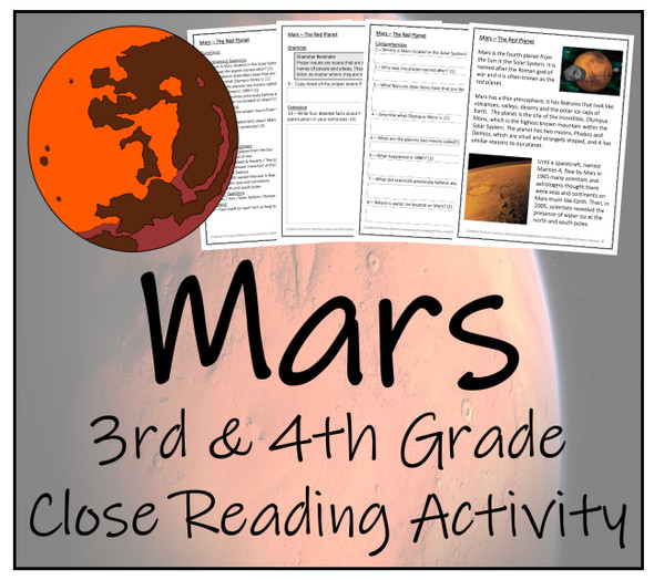 Mars - The Red Planet Close Reading | Activity 3rd Grade & 4th Grade