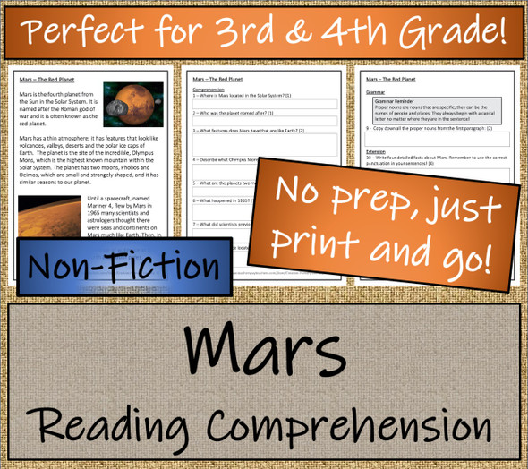 Mars - The Red Planet Close Reading | Activity 3rd Grade & 4th Grade