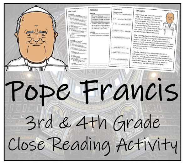 Pope Francis Close Reading Activity | 3rd Grade & 4th Grade