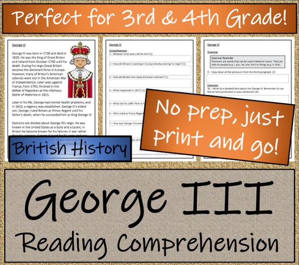 King George III Close Reading Activity | 3rd Grade & 4th Grade