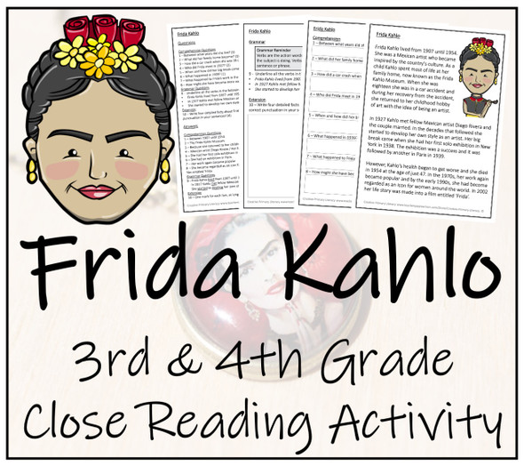 Frida Kahlo Close Reading Activity | 3rd Grade & 4th Grade