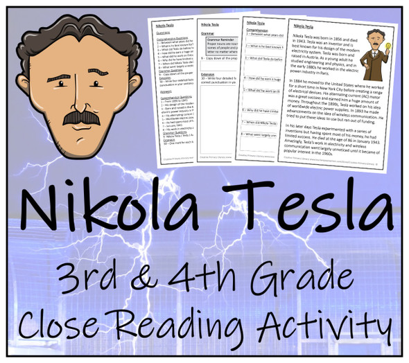 Nikola Tesla Close Reading Activity | 3rd Grade & 4th Grade