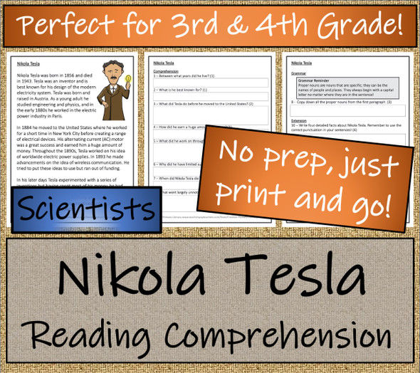 Nikola Tesla Close Reading Activity | 3rd Grade & 4th Grade