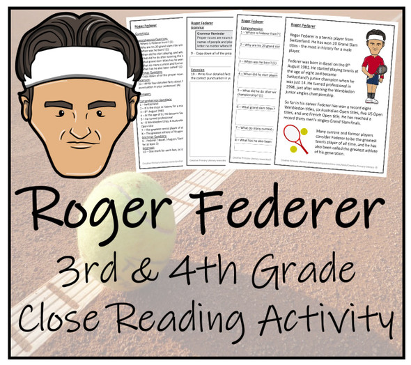 Roger Federer Close Reading Activity | 3rd Grade & 4th Grade