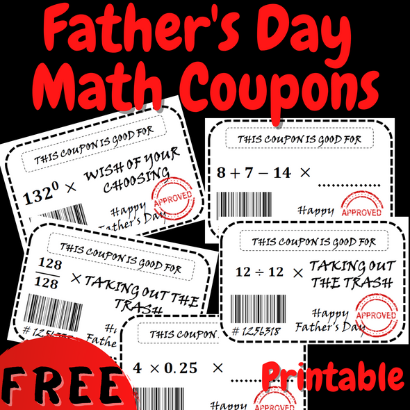 FREE Father's Day Math Coupons Book Gifts Vouchers Printable