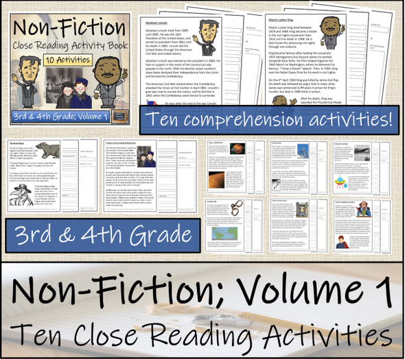 Non-Fiction Collection Volume I Close Reading Activity Book 3rd & 4th Grade