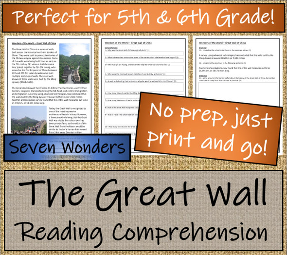 Great Wall of China Close Reading Activity | 5th Grade & 6th Grade