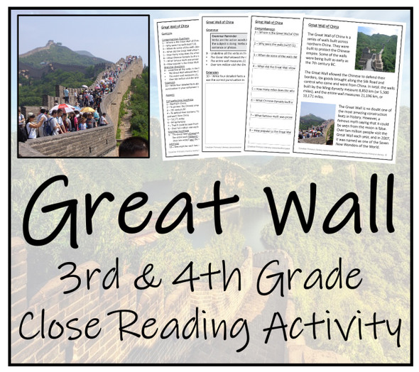 Great Wall of China Close Reading Activity | 3rd Grade & 4th Grade