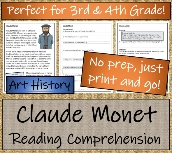 Claude Monet Close Reading Activity | 3rd Grade & 4th Grade