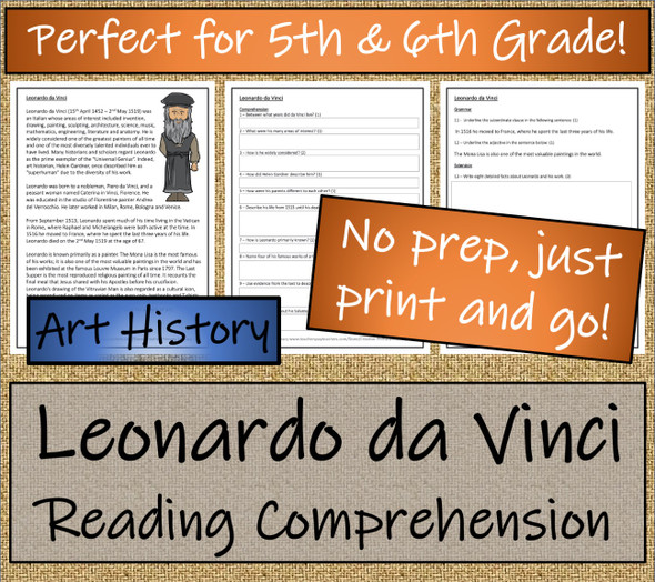 Leonardo da Vinci Close Reading Activity | 5th Grade & 6th Grade