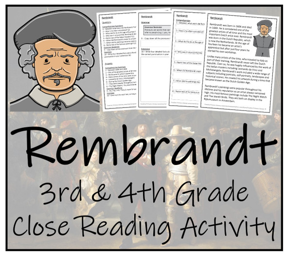 Rembrandt Close Reading Activity | 3rd Grade & 4th Grade