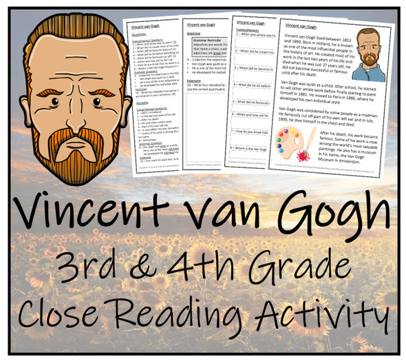 Vincent van Gogh Close Reading Activity | 3rd Grade & 4th Grade