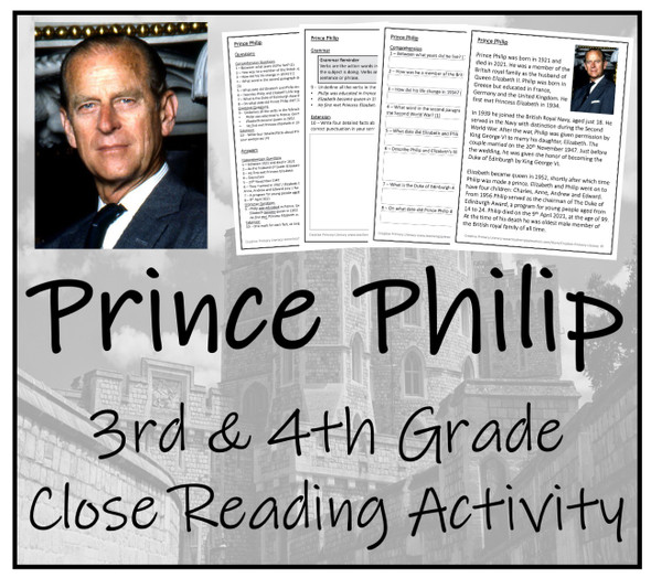 Prince Philip Close Reading Activity | 3rd Grade & 4th Grade