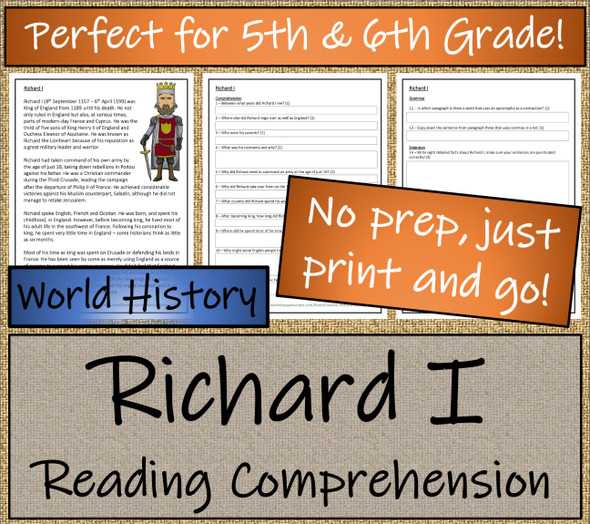 King Richard I Close Reading Activity | 5th Grade & 6th Grade