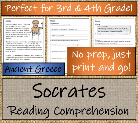 Socrates Close Reading Activity | 3rd Grade & 4th Grade