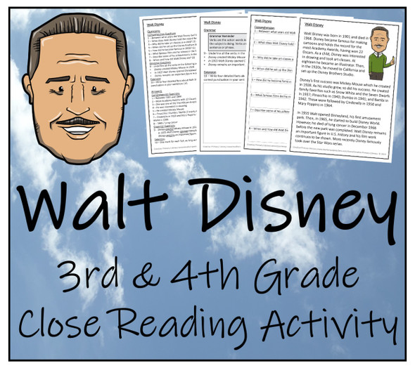 Walt Disney Close Reading Activity | 3rd Grade & 4th Grade