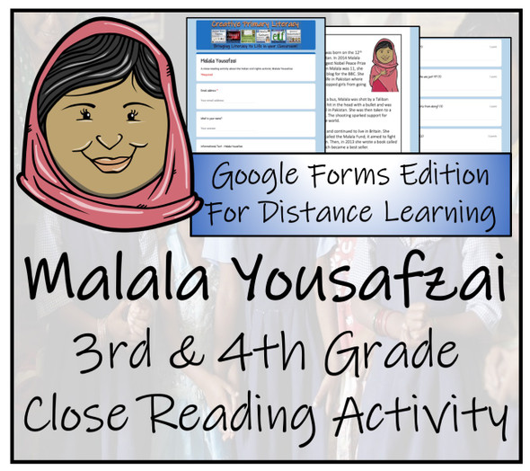 Malala Yousafzai Close Reading Activity Digital & Print | 3rd Grade & 4th Grade