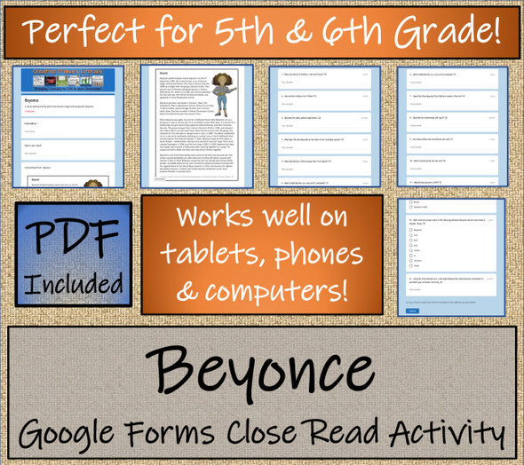 Beyonce Close Reading Activity Digital & Print | 5th Grade & 6th Grade
