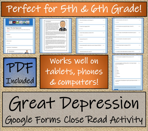 Great Depression Close Reading Activity Digital & Print | 5th Grade & 6th Grade