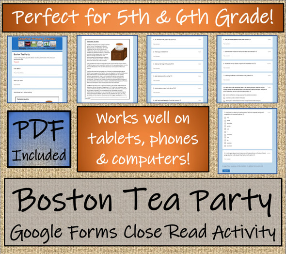 Boston Tea Party Close Reading Activity Digital & Print | 5th Grade & 6th Grade