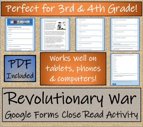 American Revolutionary War Close Reading Digital & Print | 3rd Grade & 4th Grade