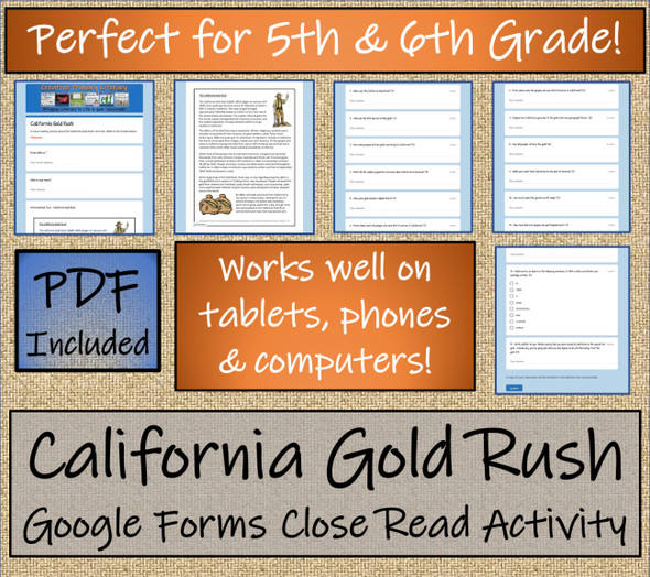 California Gold Rush Close Reading Activity Digital & Print | 5th & 6th Grade