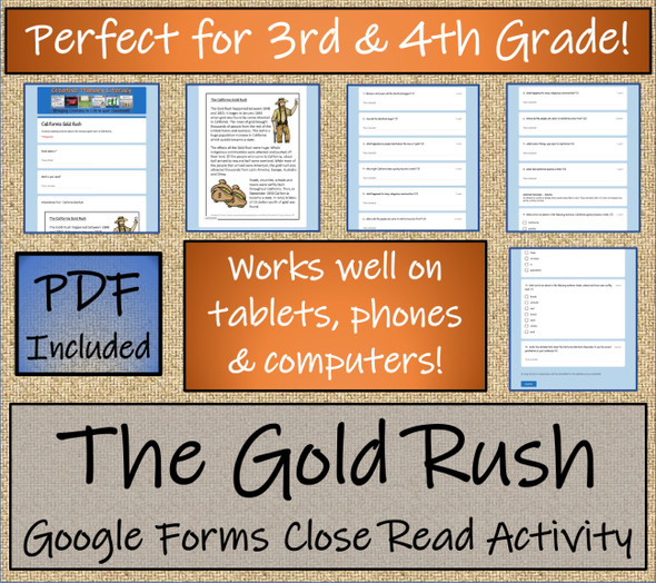 California Gold Rush Close Reading Activity Digital & Print | 3rd & 4th Grade