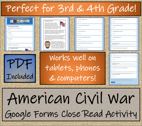 American Civil War Close Reading Activity Digital & Print | 3rd & 4th Grade