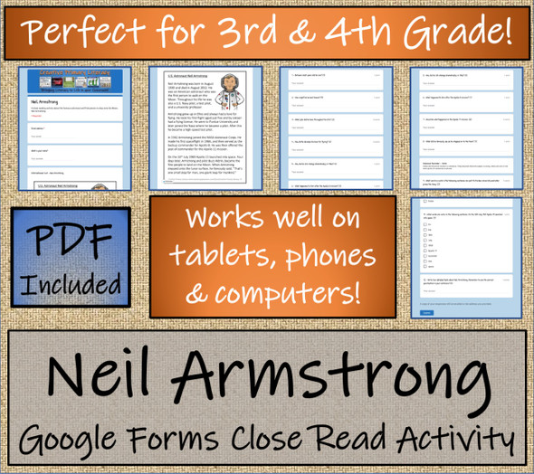Neil Armstrong Close Reading Activity Digital & Print | 3rd Grade & 4th Grade