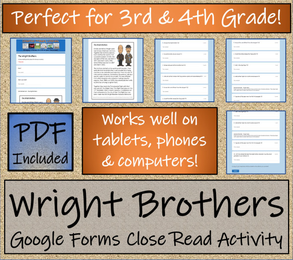 Wright Brothers Close Reading Activity Digital & Print | 3rd Grade & 4th Grade