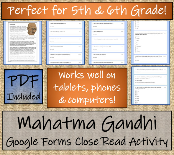 Mahatma Gandhi Close Reading Activity Digital & Print | 5th Grade & 6th Grade