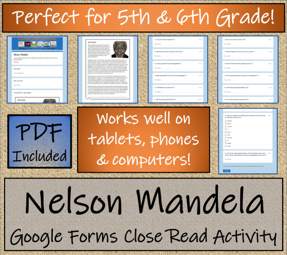 Nelson Mandela Close Reading Activity Digital & Print | 5th Grade & 6th Grade