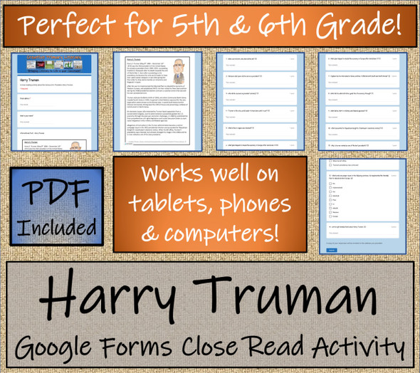 Harry Truman Close Reading Activity Digital & Print | 5th Grade & 6th Grade